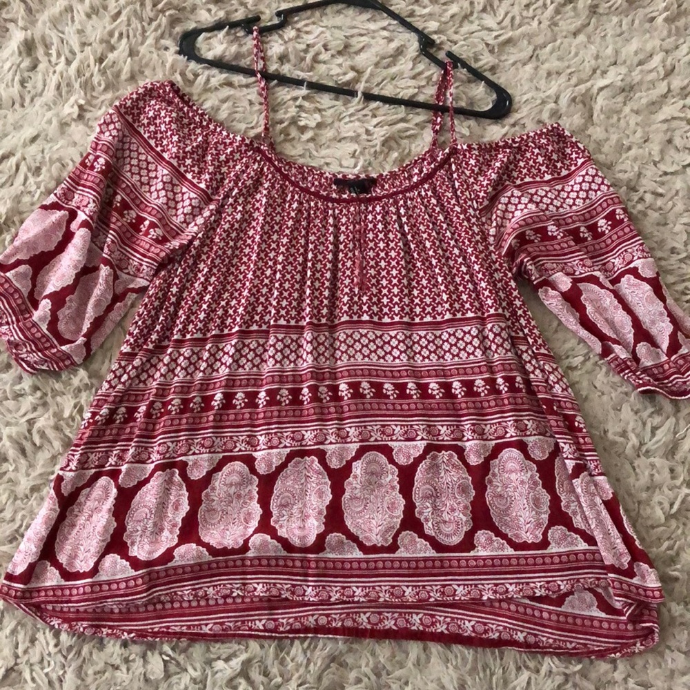 Cold Shoulder Red Print Top